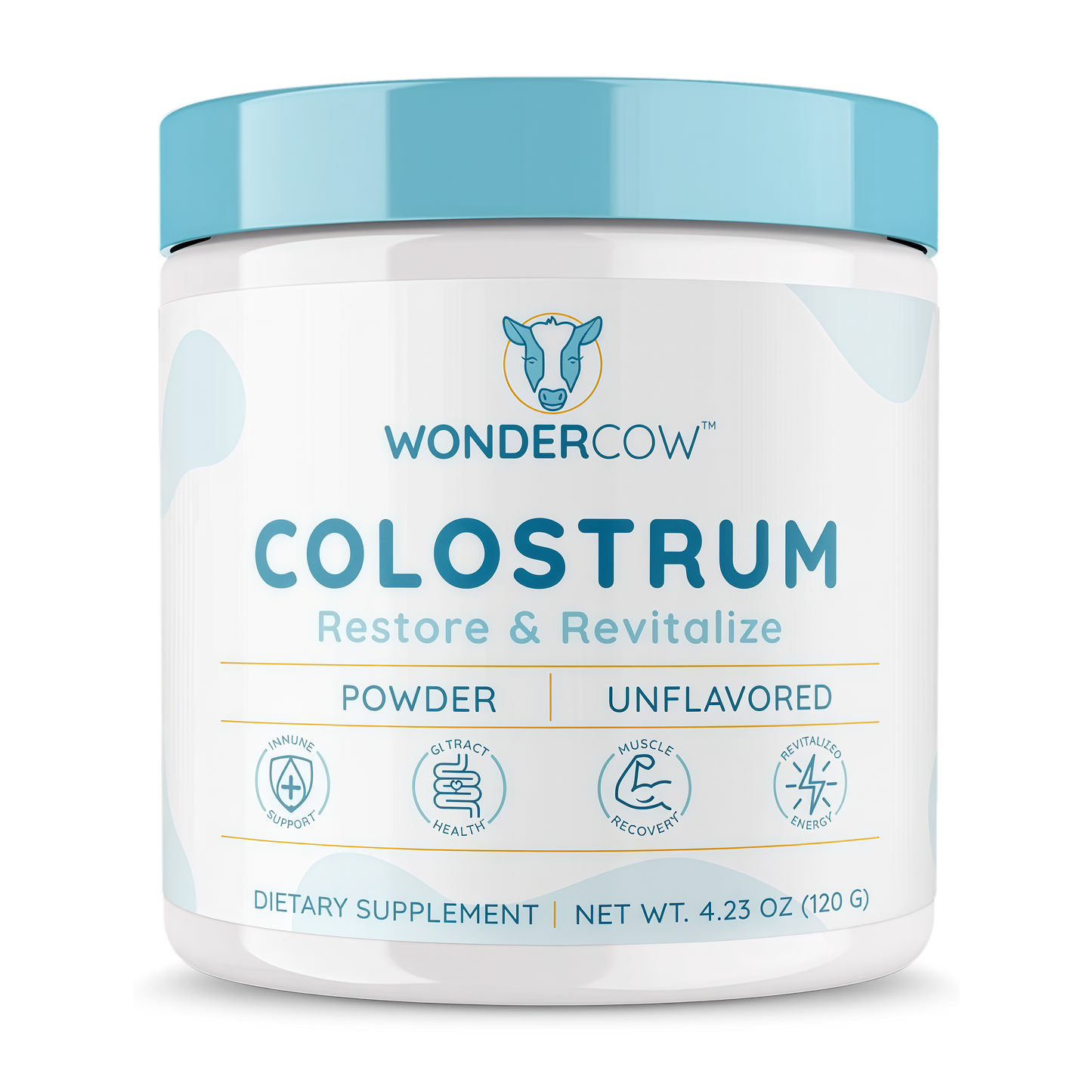 WONDERCOW Colostrum Supplement Powder for Gut Health, Immune Support, Muscle Recovery & Wellness | Natural IgG Pure Whole Bovine Colostrum Superfood, Unflavored, 60 Servings