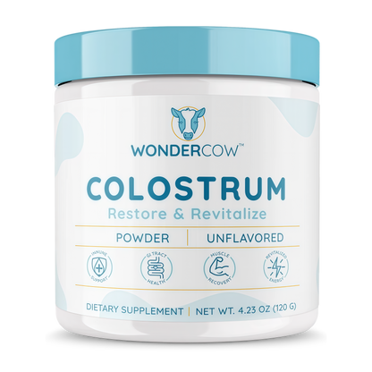 WONDERCOW Colostrum Supplement Powder for Gut Health, Immune Support, Muscle Recovery & Wellness | Natural IgG Pure Whole Bovine Colostrum Superfood, Unflavored, 60 Servings