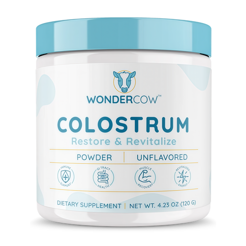WONDERCOW Colostrum Supplement Powder for Gut Health, Immune Support, Muscle Recovery & Wellness | Natural IgG Pure Whole Bovine Colostrum Superfood, Unflavored, 60 Servings
